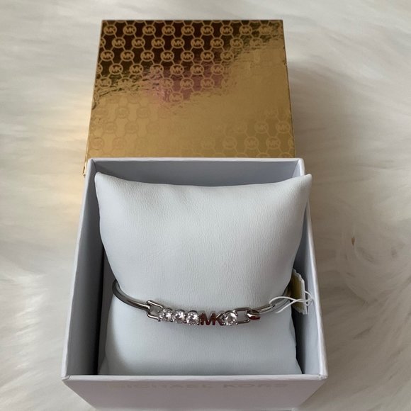 MICHAEL KORS Crystal Logo Hinged Bangle in Silver - Picture 1 of 5